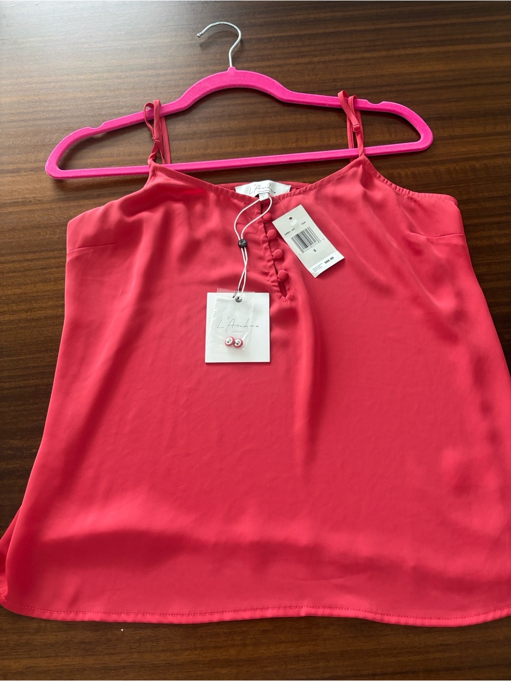 L'Academie Coral Red Button-Front Camisole